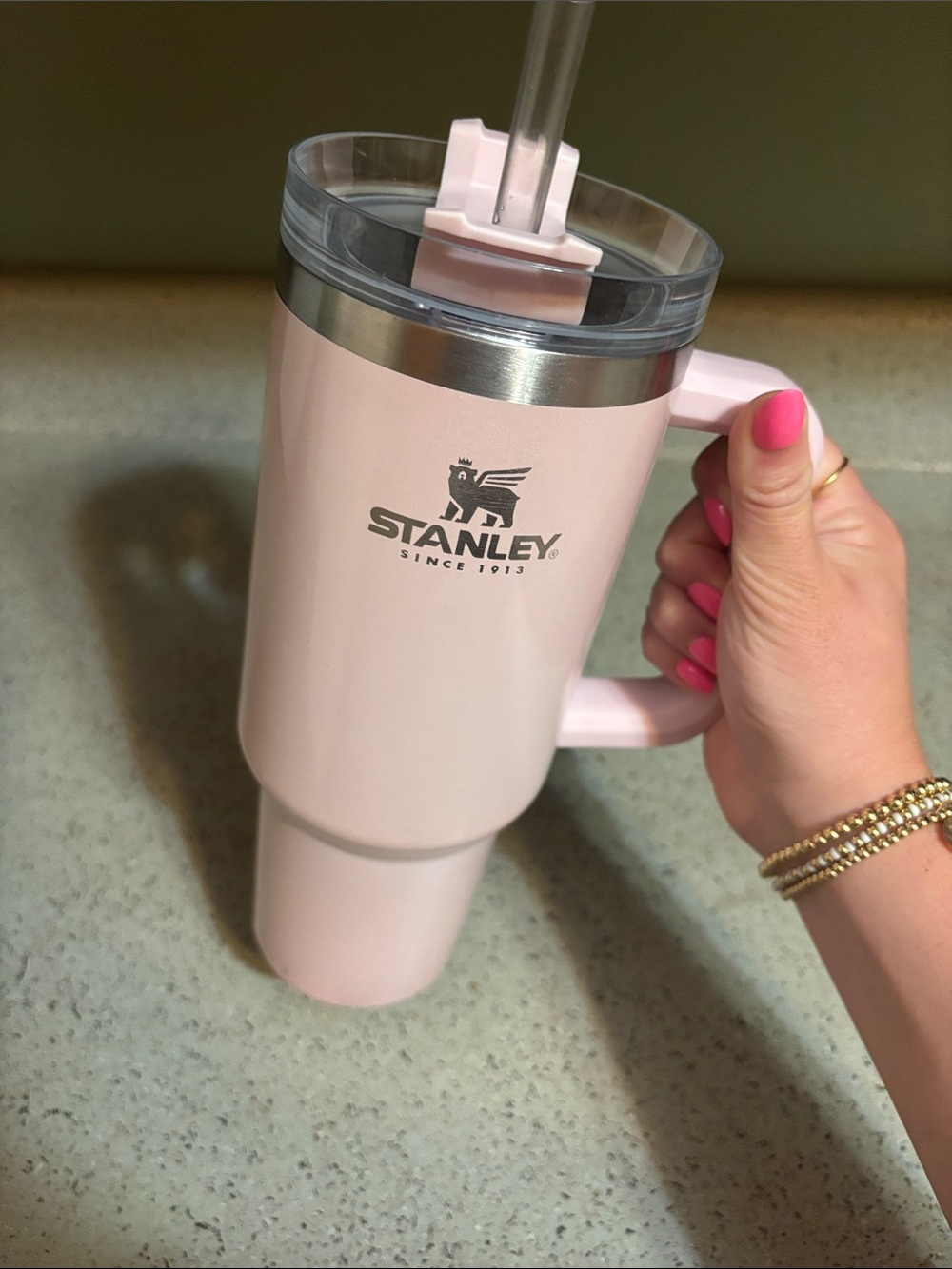 Stanley Pale Pink Insulated Travel Tumbler with Straw and Handle
